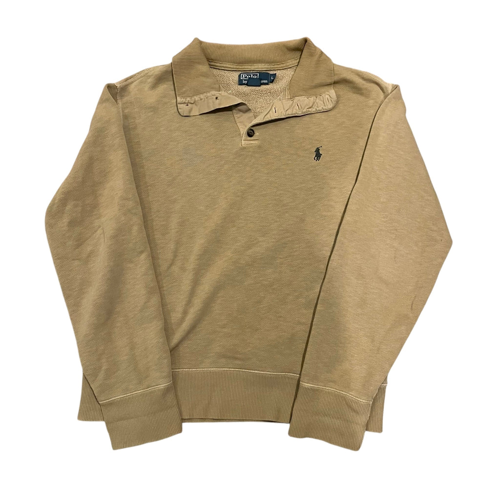 Pull vintage à quart de bouton, couleur camel