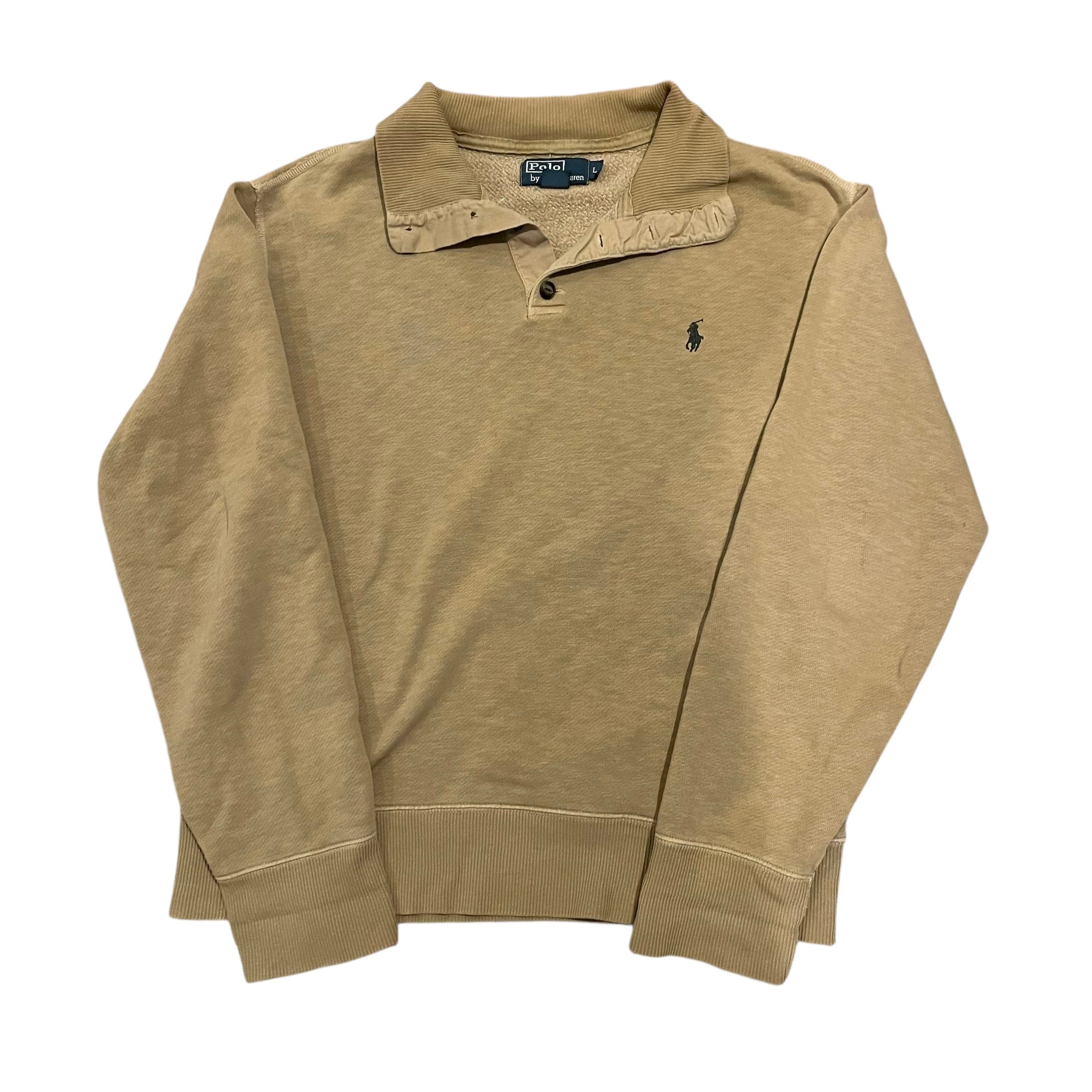 Pull vintage à quart de bouton, couleur camel