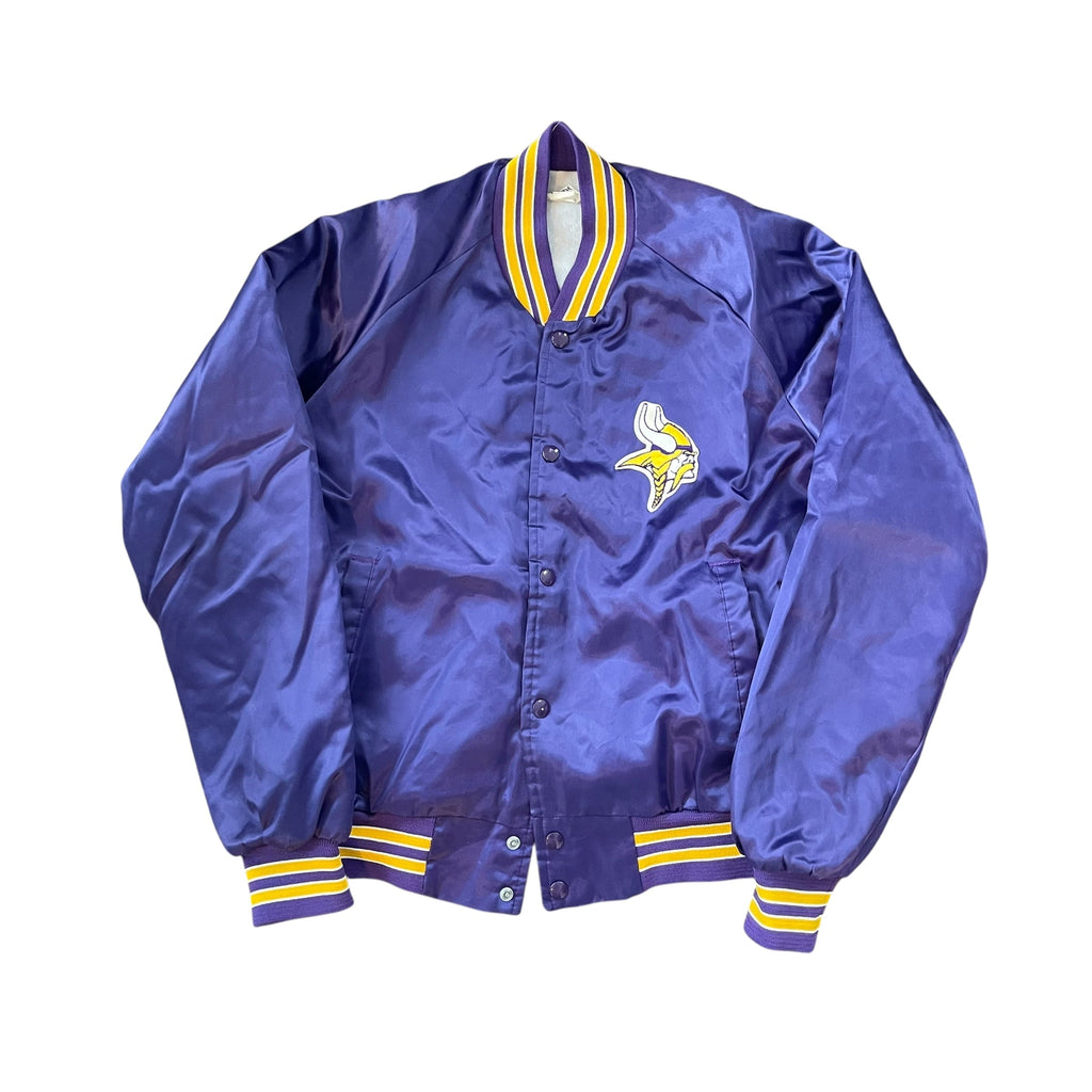 Blouson aviateur en satin vintage Minnesota Vikings des années 80
