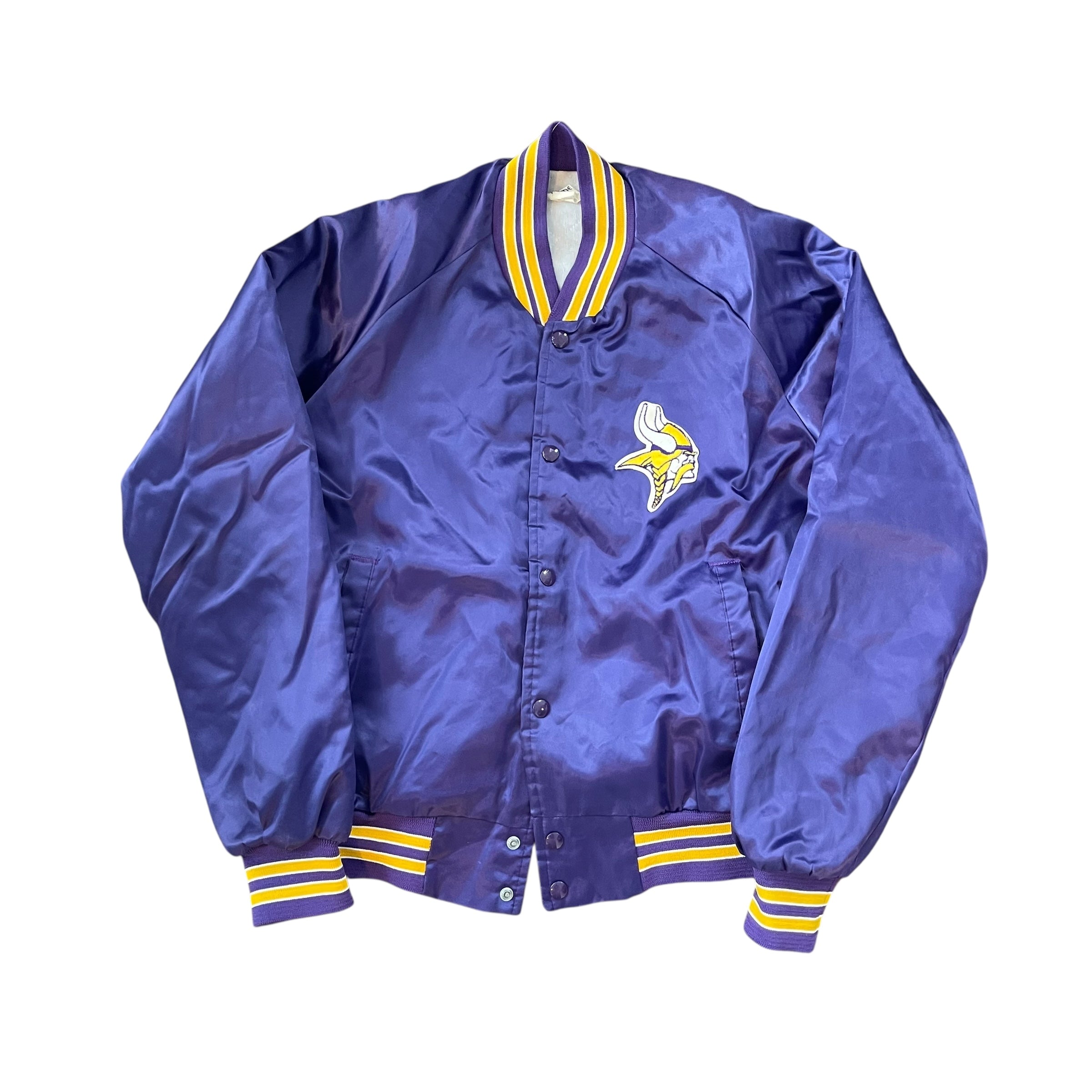 Blouson aviateur en satin vintage Minnesota Vikings des années 80