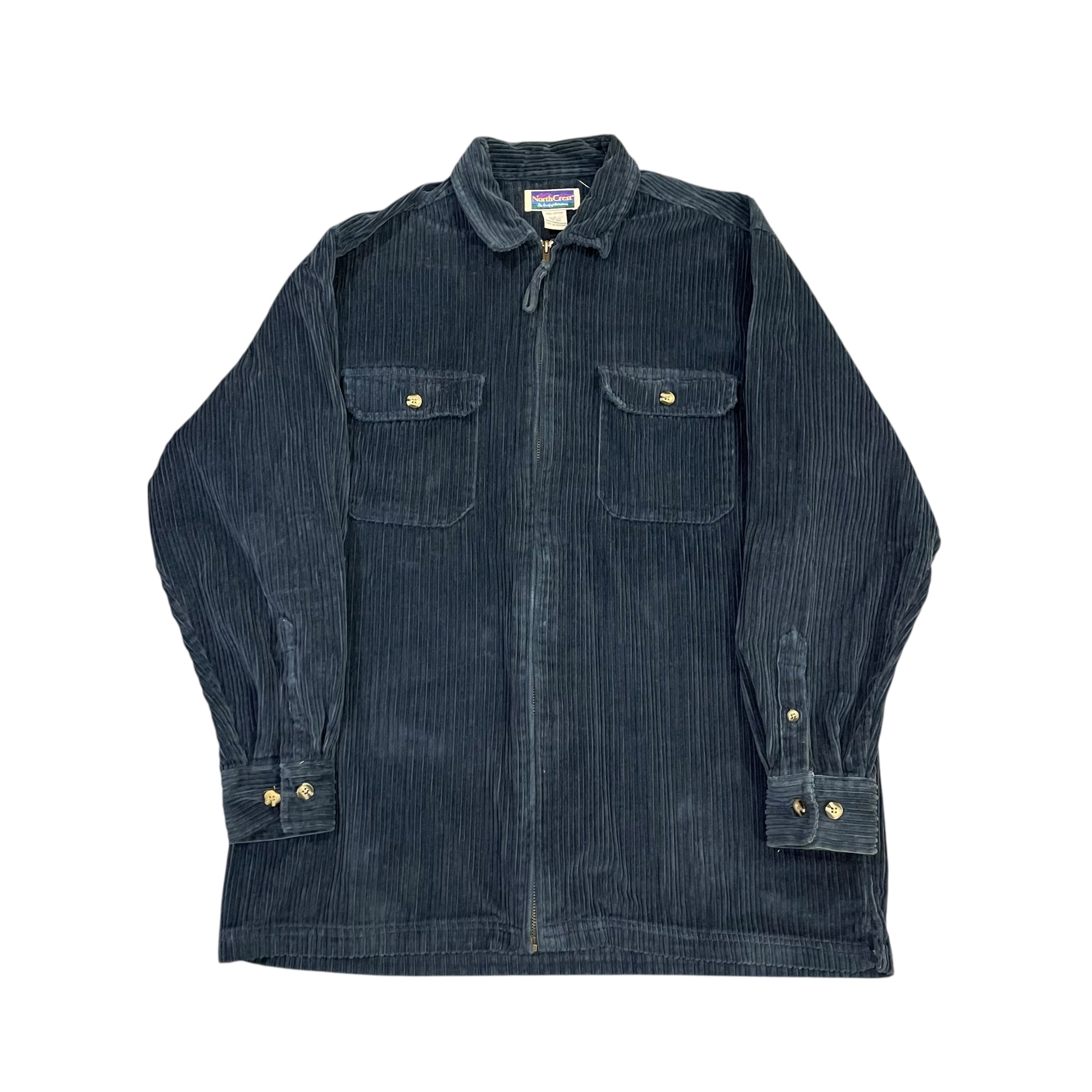 Veste vintage zippée en velours côtelé bleu à manches longues