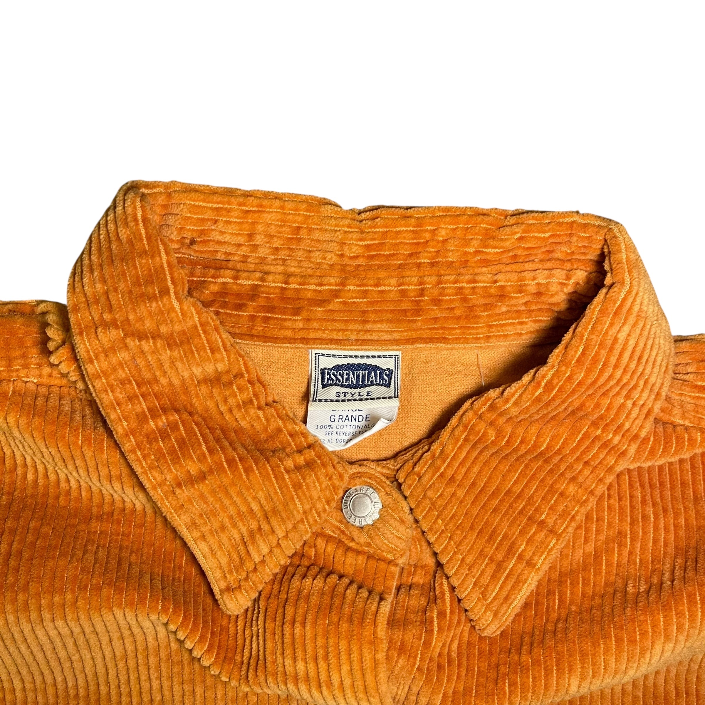 Chemise boutonnée vintage en velours côtelé orange brûlé