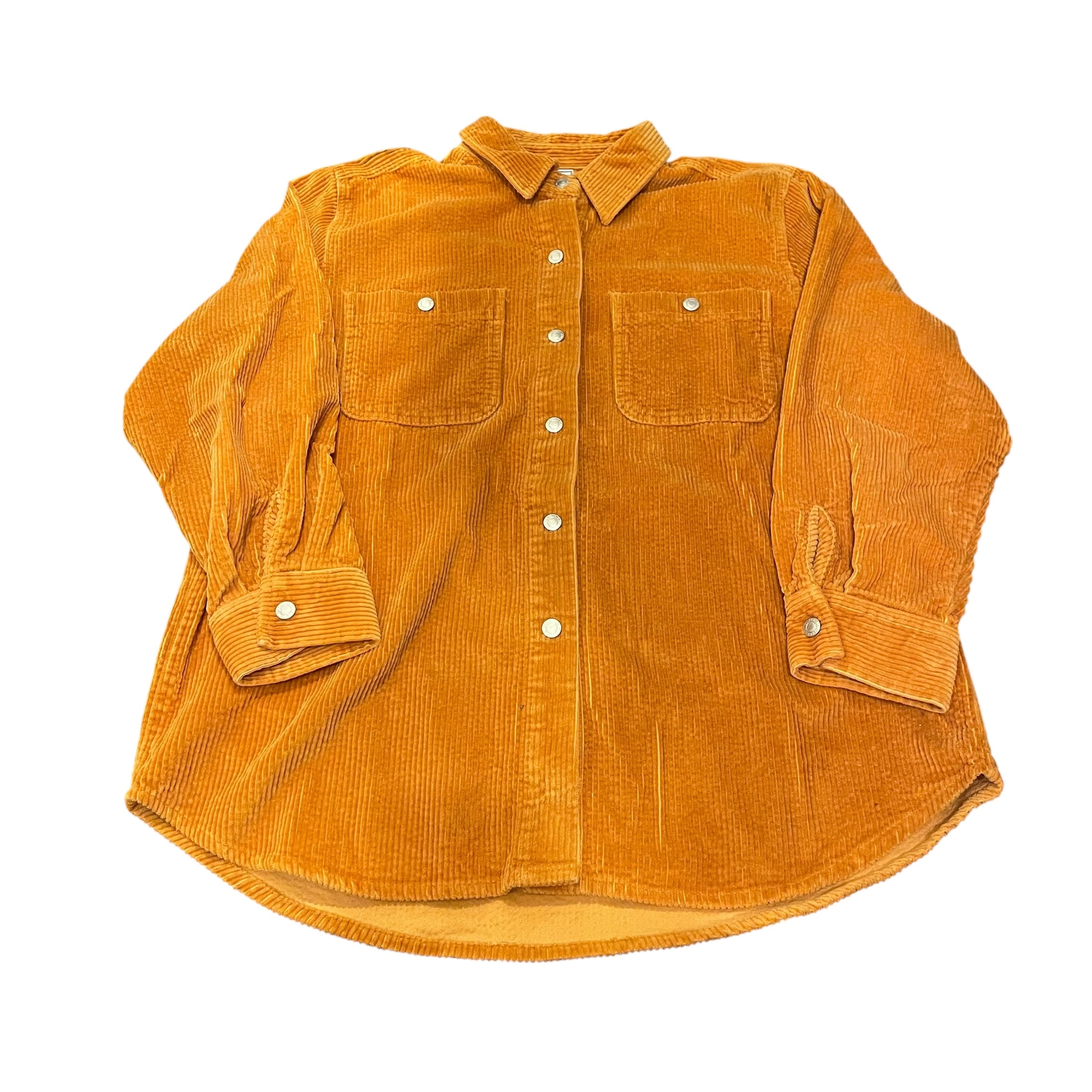 Chemise boutonnée vintage en velours côtelé orange brûlé