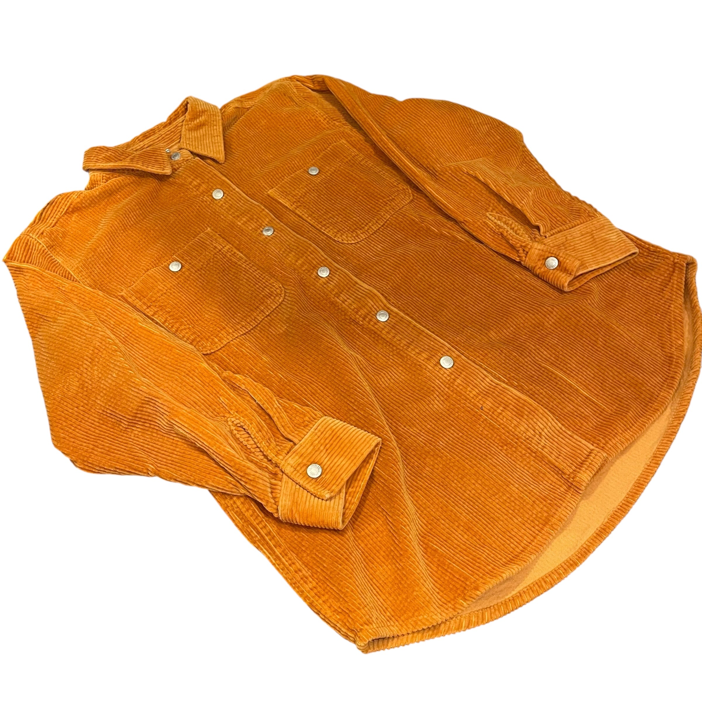 Chemise boutonnée vintage en velours côtelé orange brûlé