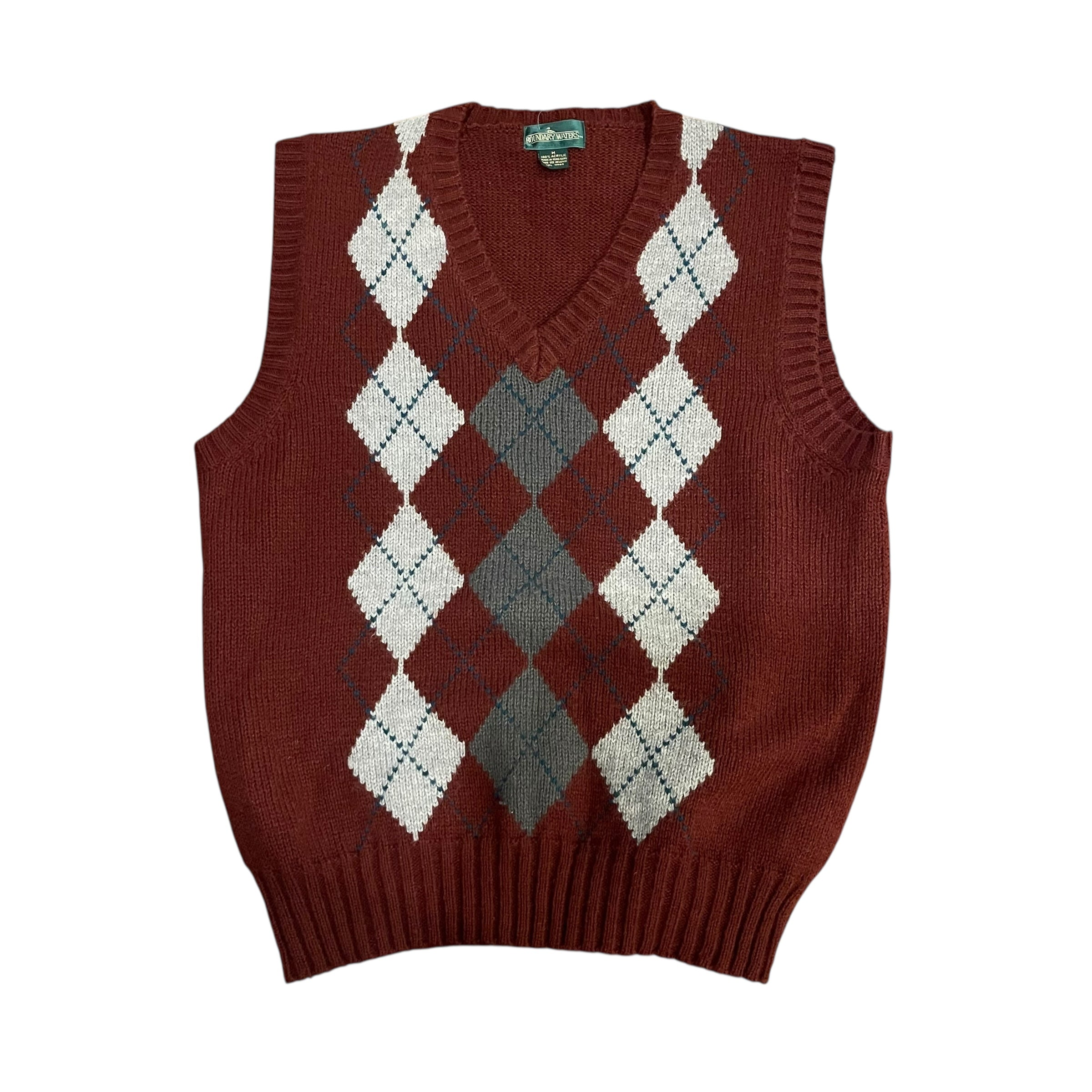 Gilet sans manches col V en maille losanges style vintage