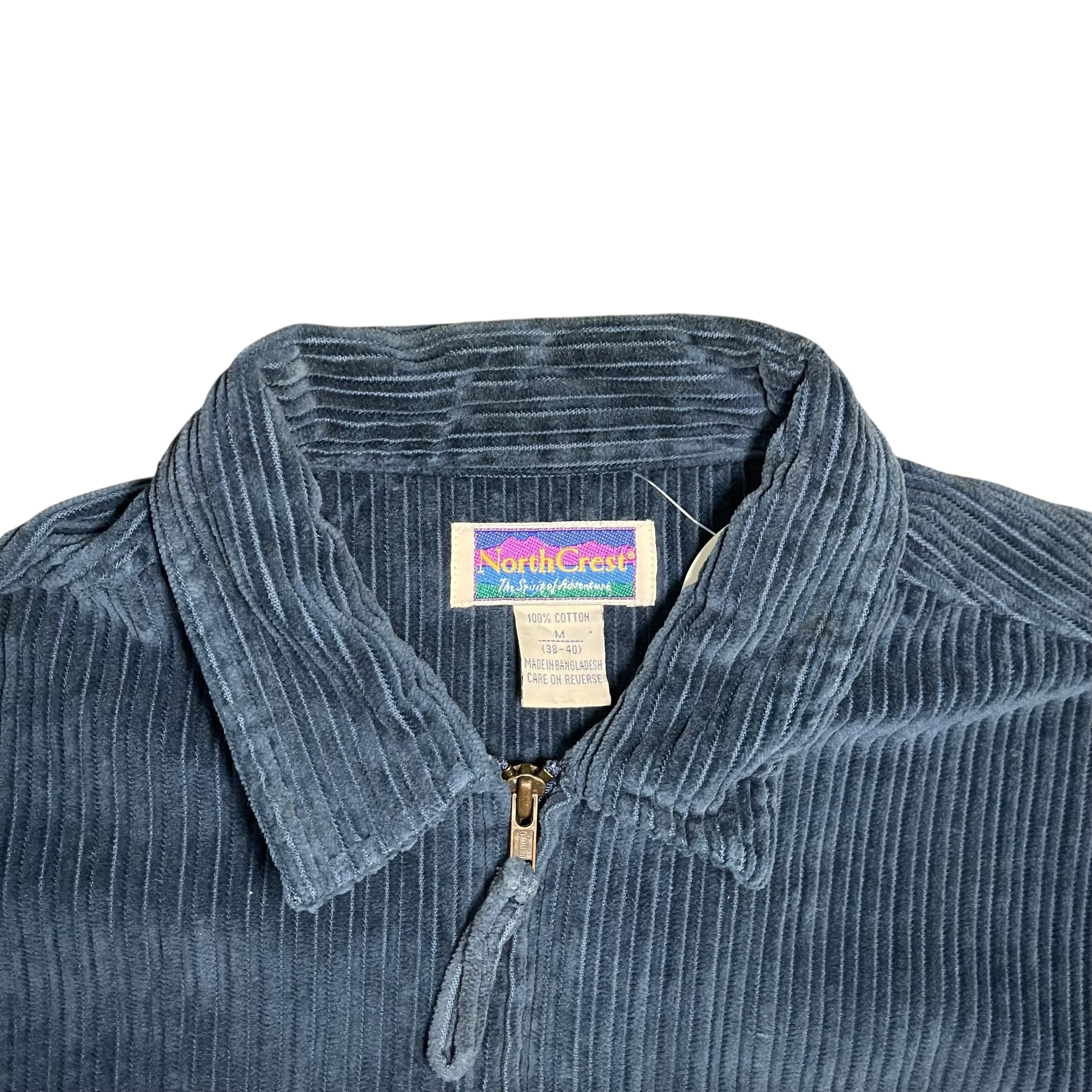Veste vintage zippée en velours côtelé bleu à manches longues