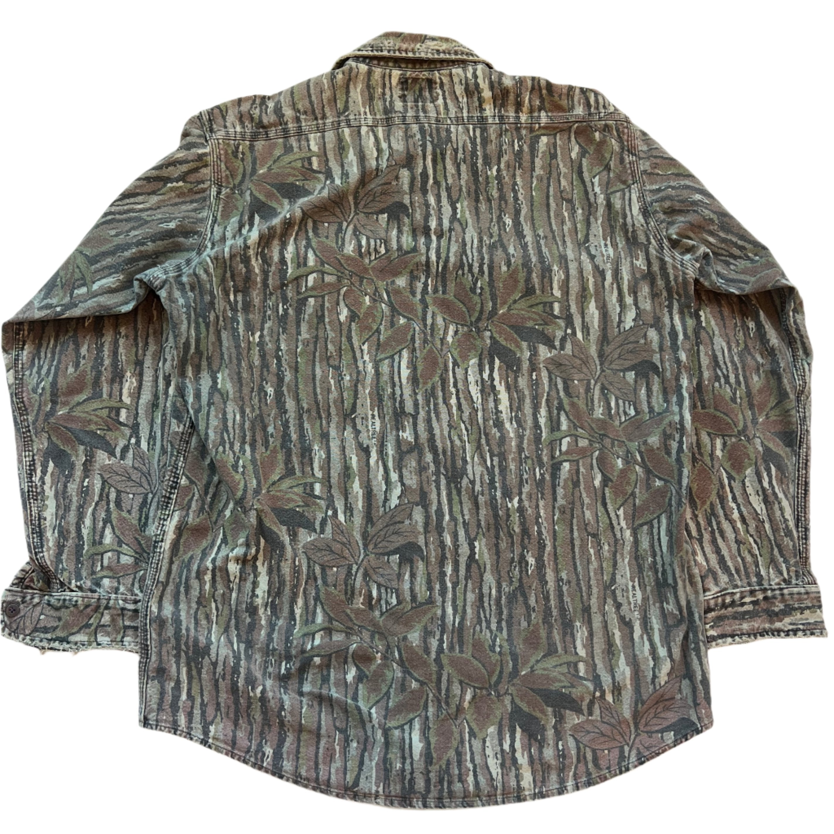 Chemise boutonnée à manches longues camouflage vert vintage