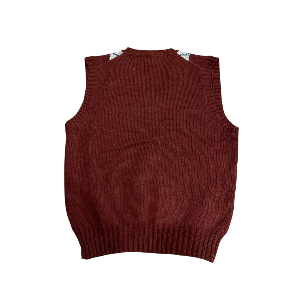 Gilet sans manches col V en maille losanges style vintage