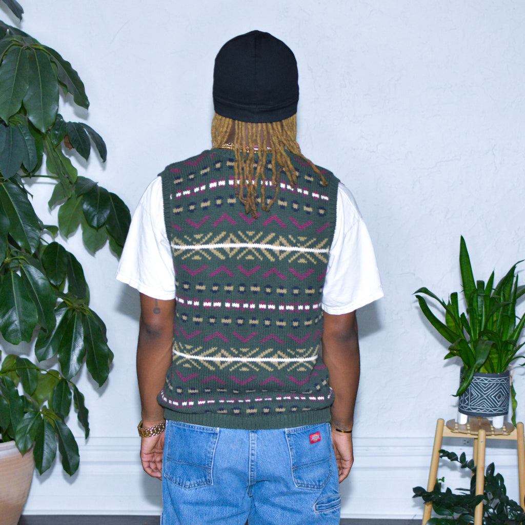 Gilet en maille vintage à imprimés multiples