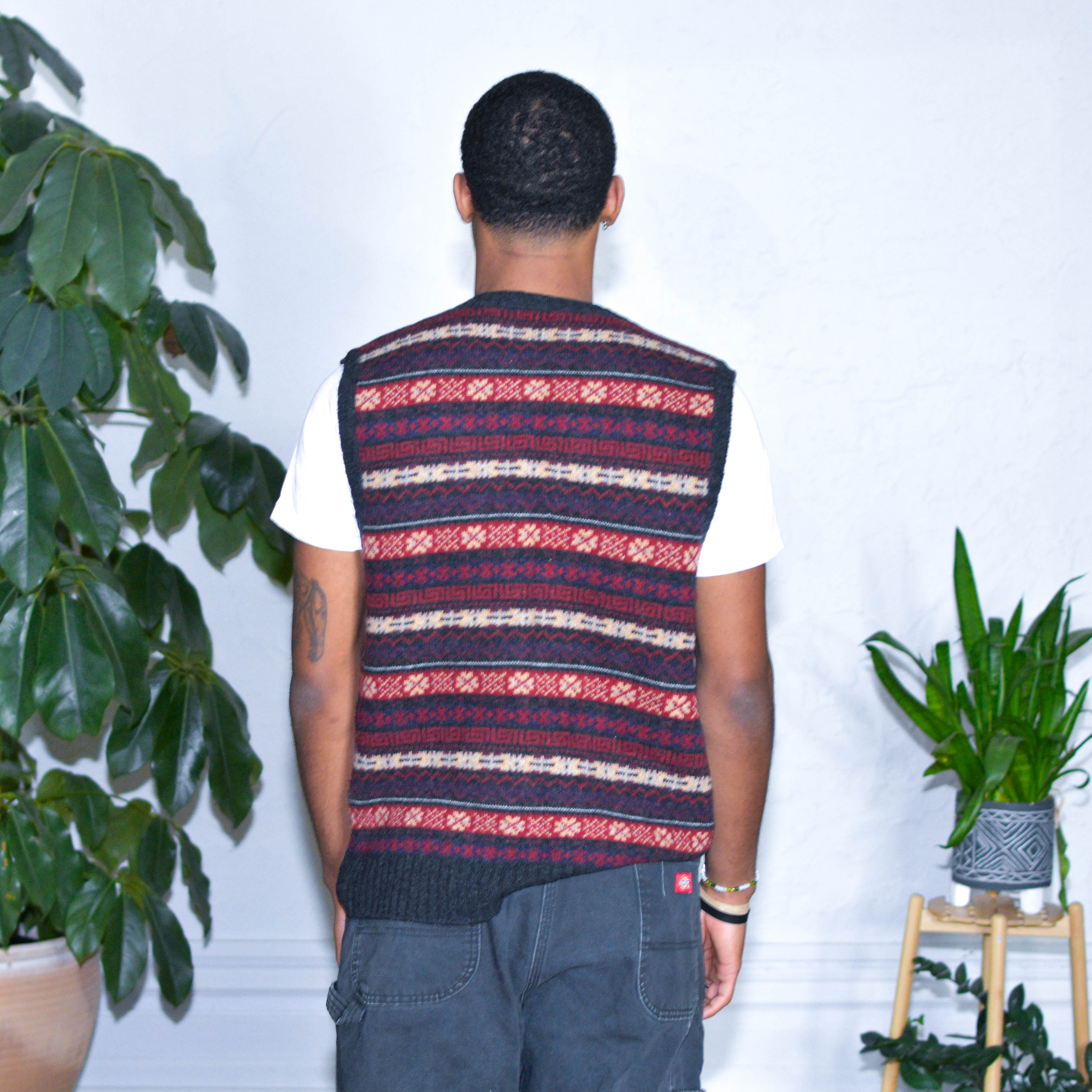 Gilet pull vintage à imprimés multiples