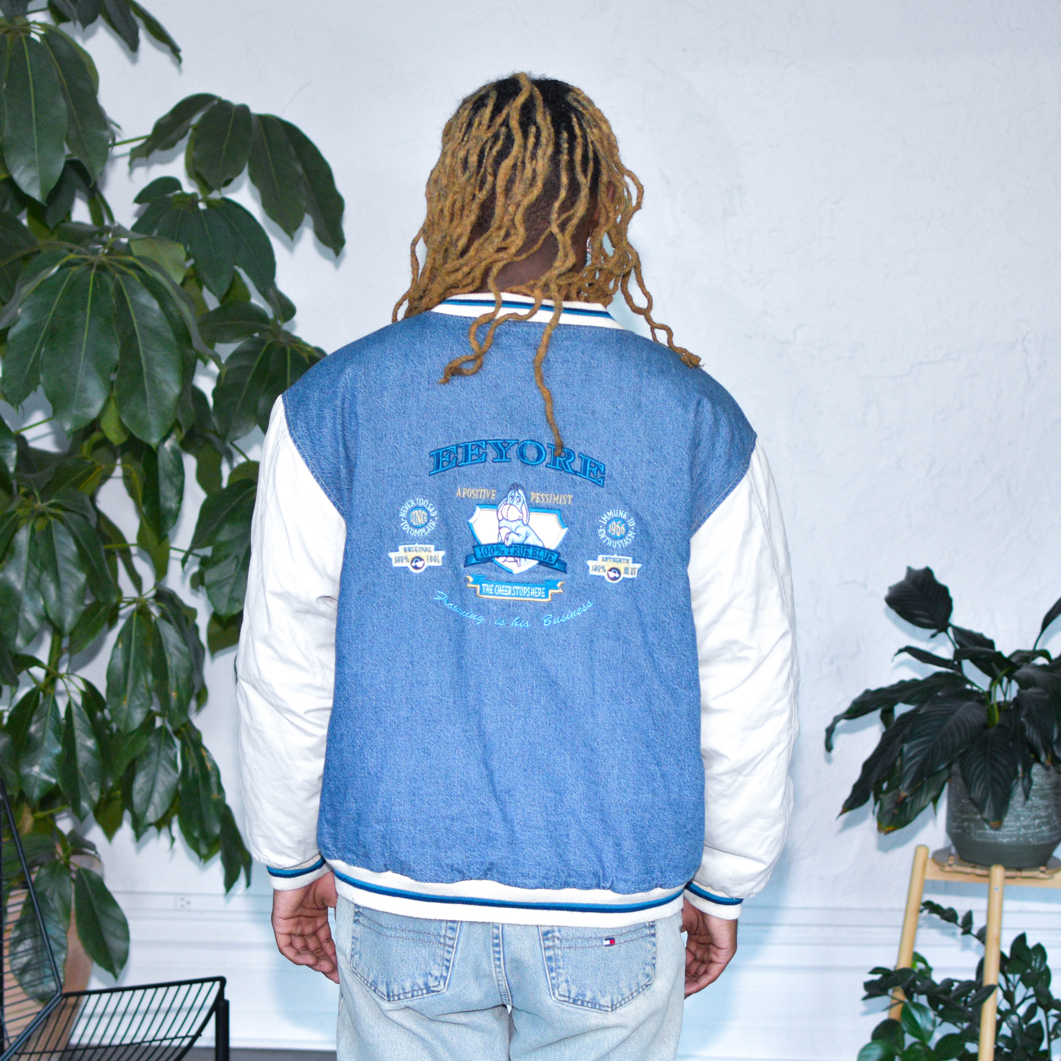 Veste en jean matelassée coupe Teddy vintage années 90
