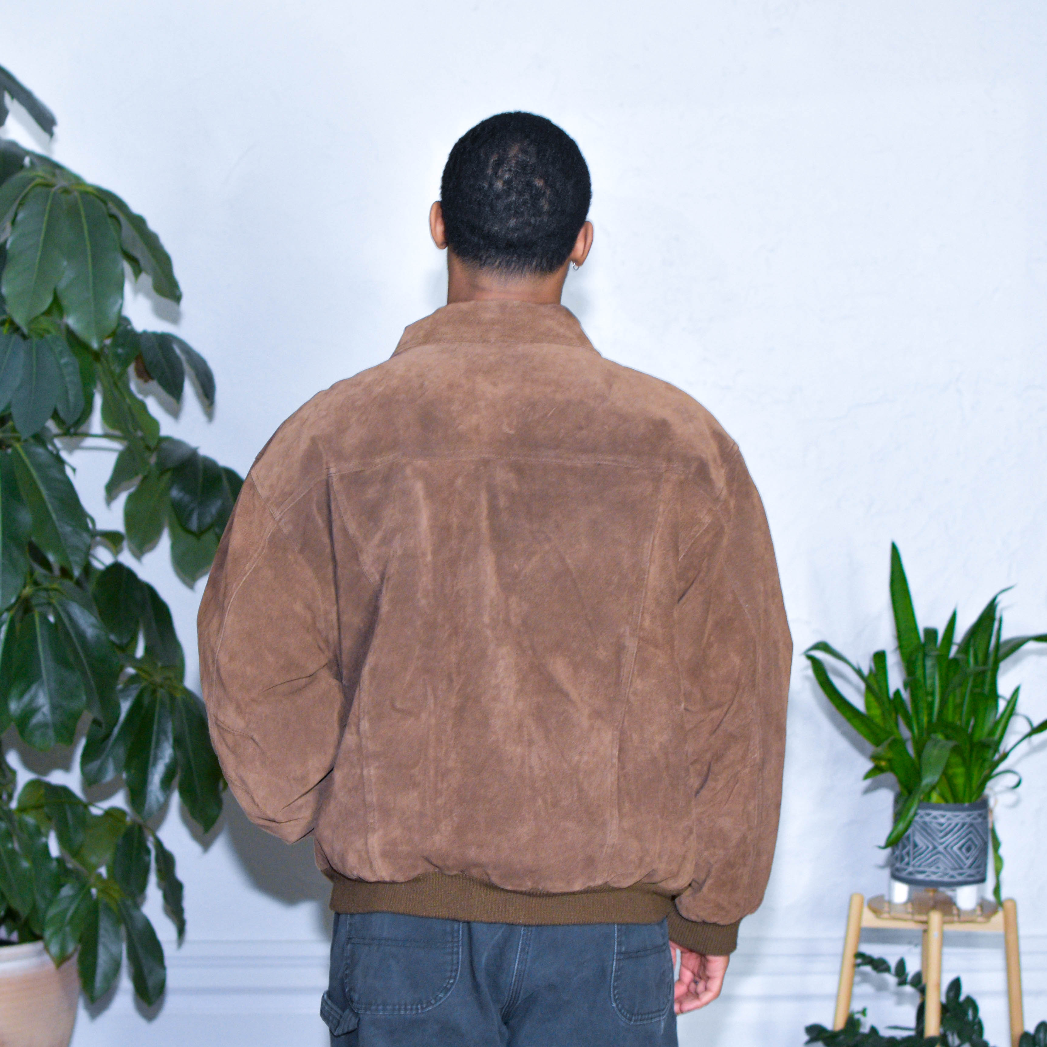 Veste en cuir suédé marron vintage