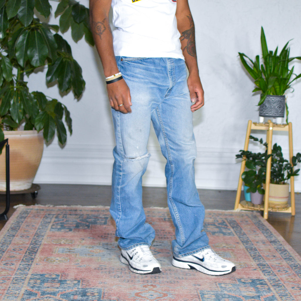 Jeans en denim délavé, style années 80