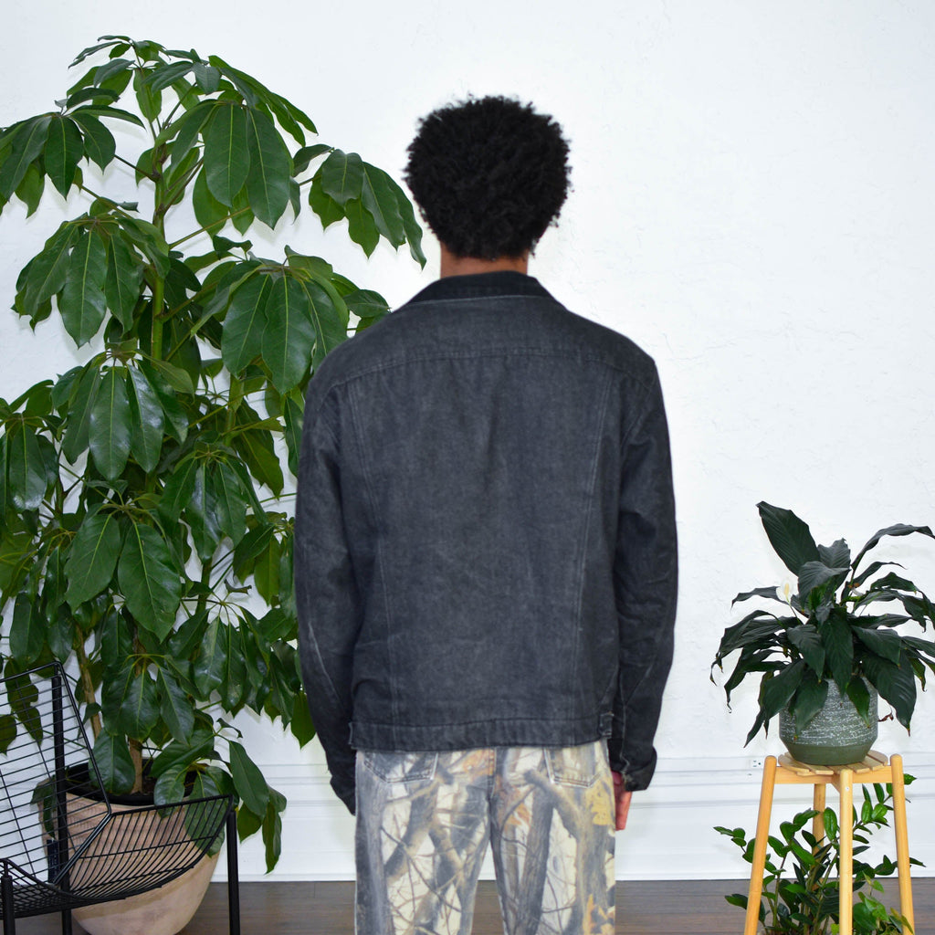 Veste en jean noire doublée flanelle vintage