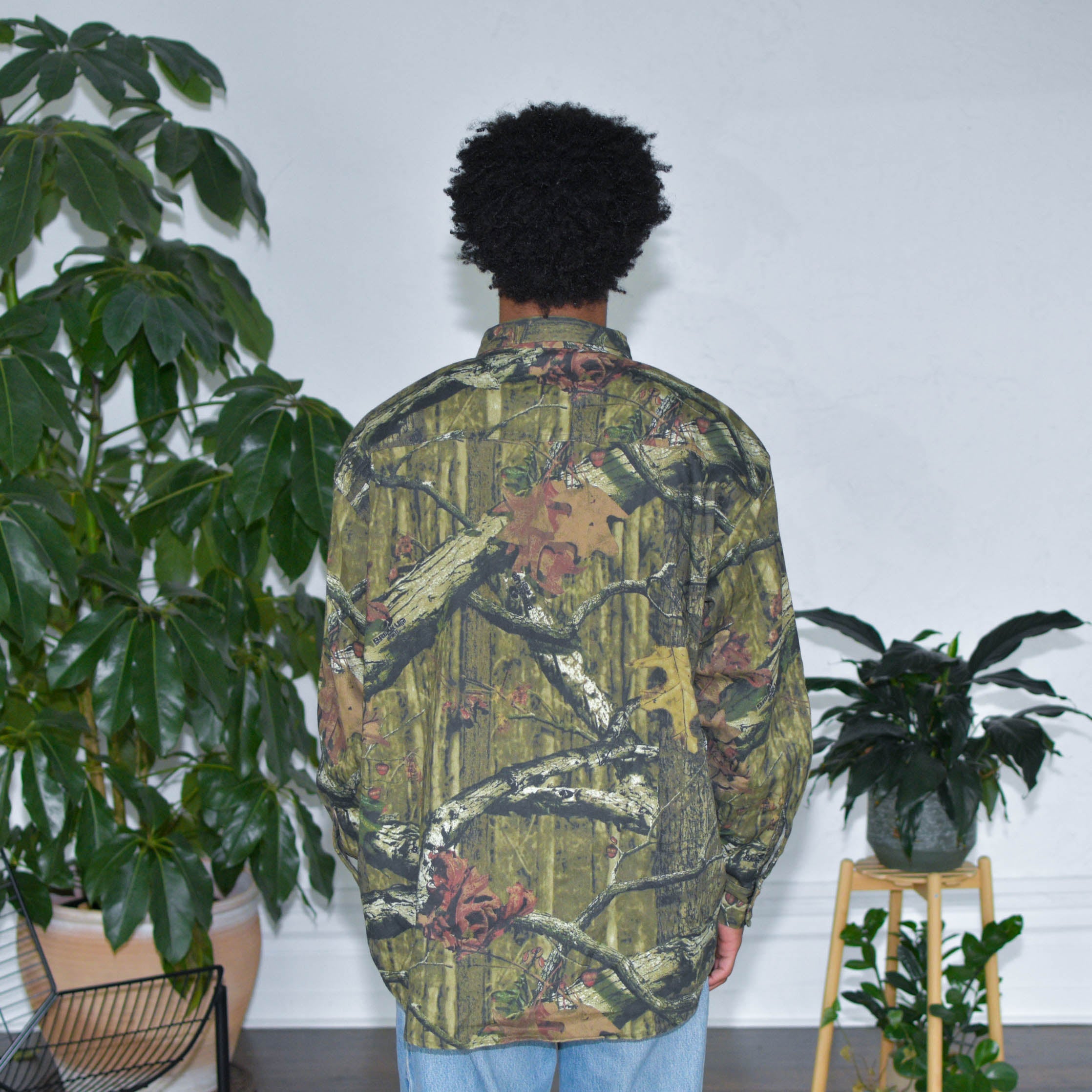 Chemise boutonnée à manches longues motif camouflage vintage