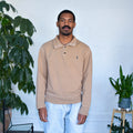 Pull vintage à quart de bouton, couleur camel