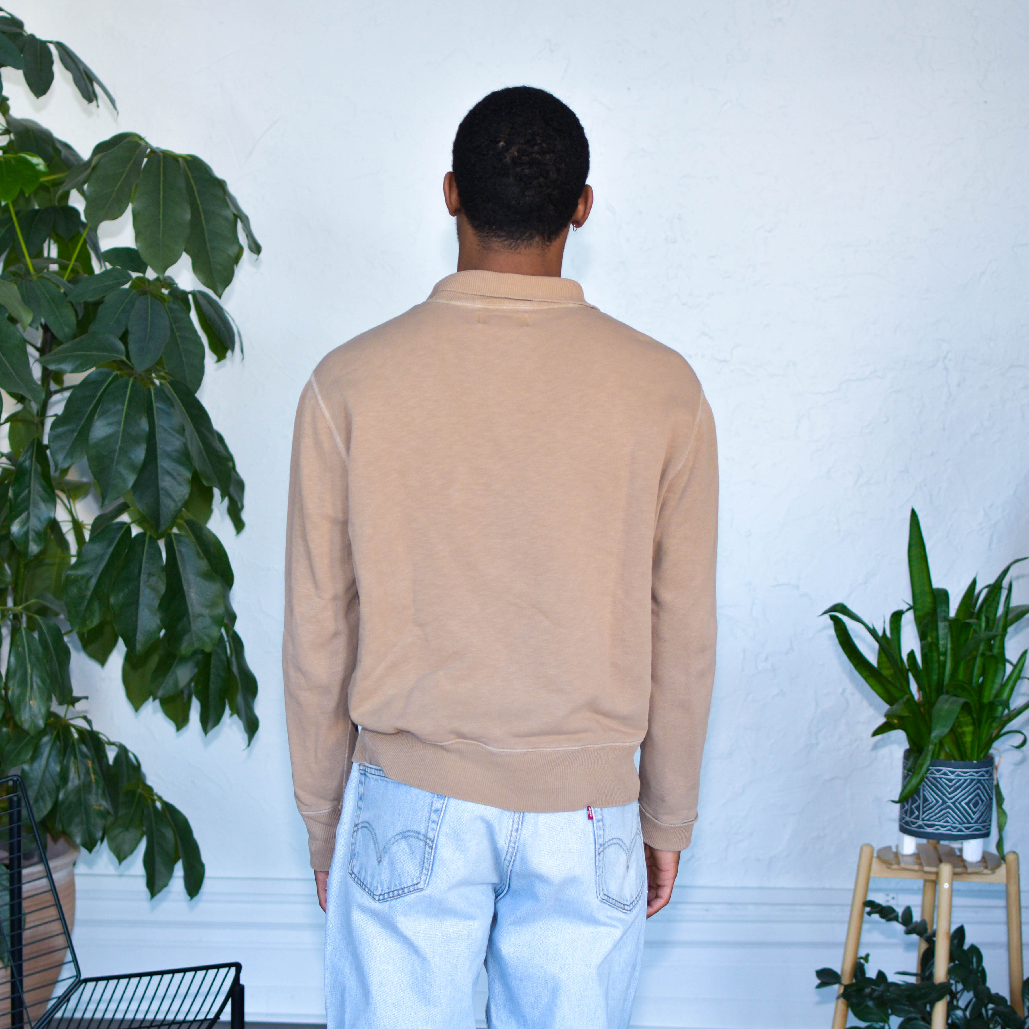 Pull vintage à quart de bouton, couleur camel