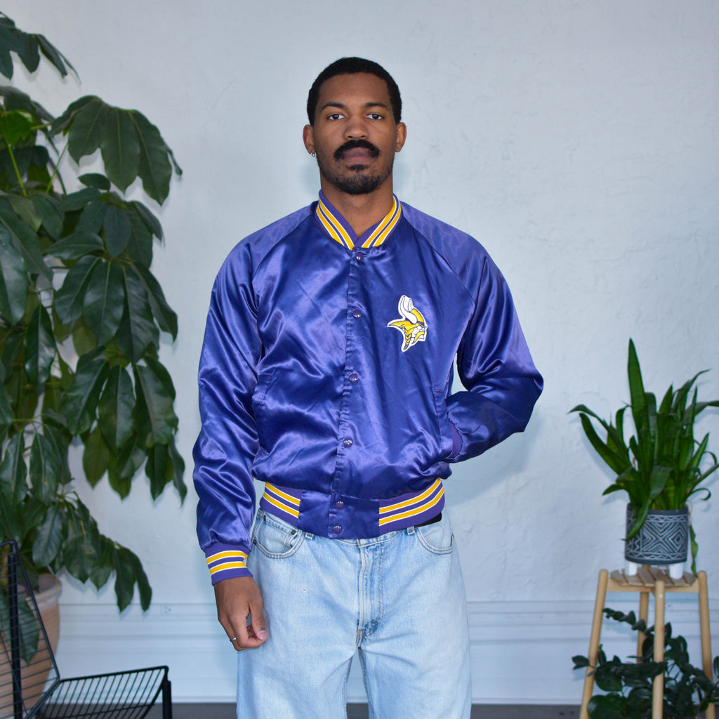 Blouson aviateur en satin vintage Minnesota Vikings des années 80