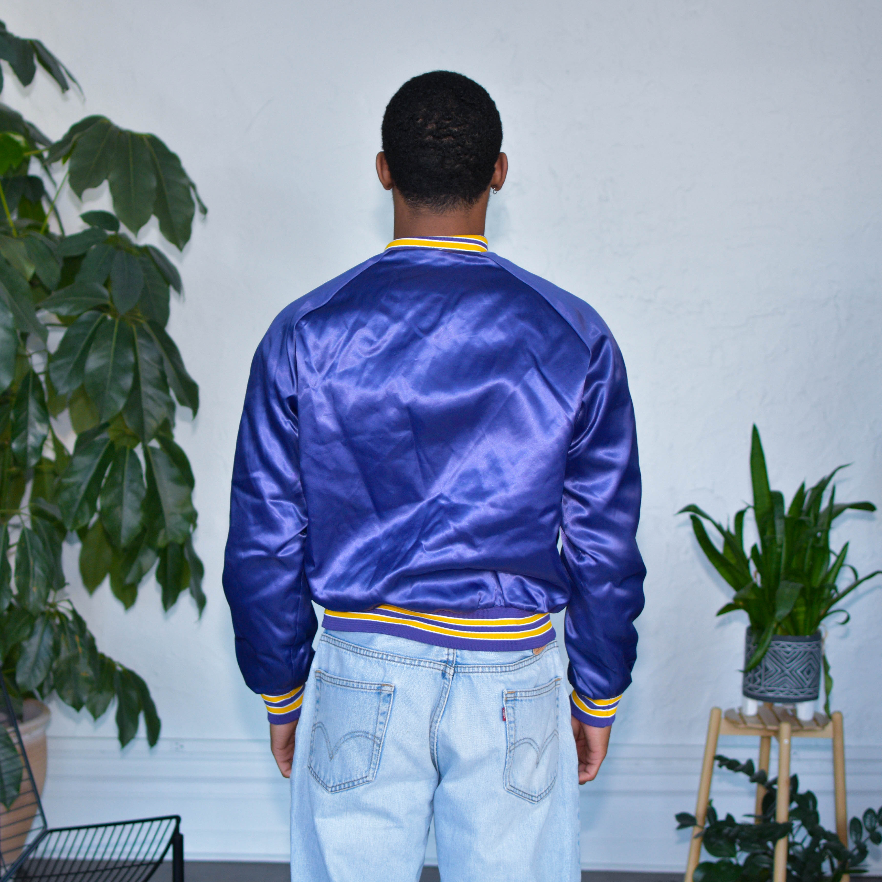 Blouson aviateur en satin vintage Minnesota Vikings des années 80
