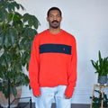 Pull vintage tricoté orange et bleu marine