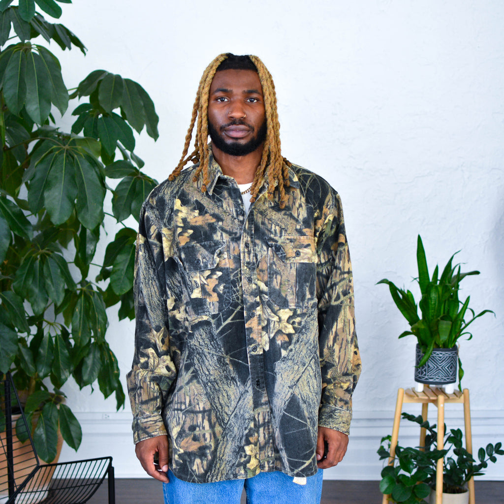 Chemise boutonnée épaisse camouflage vintage
