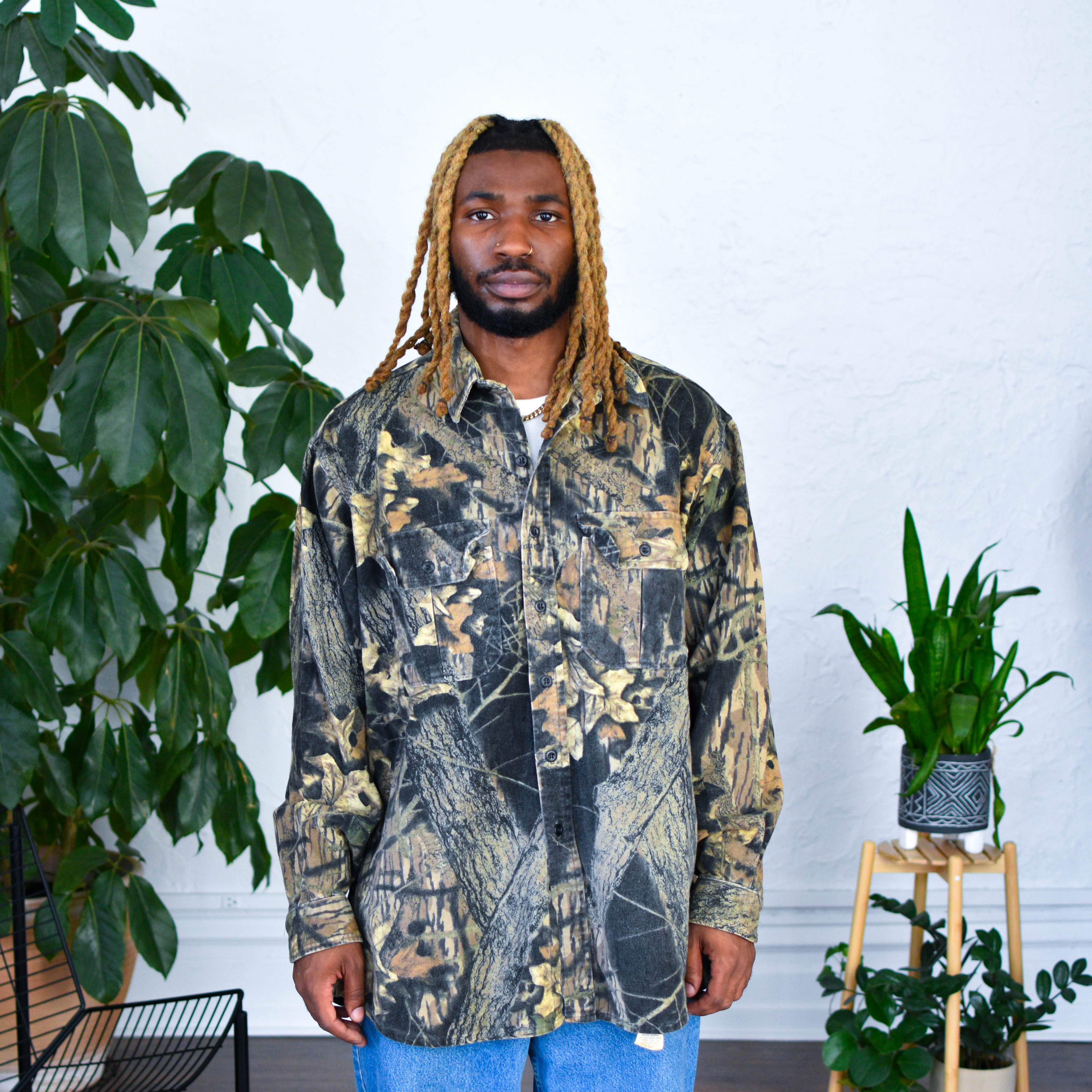 Chemise boutonnée épaisse camouflage vintage