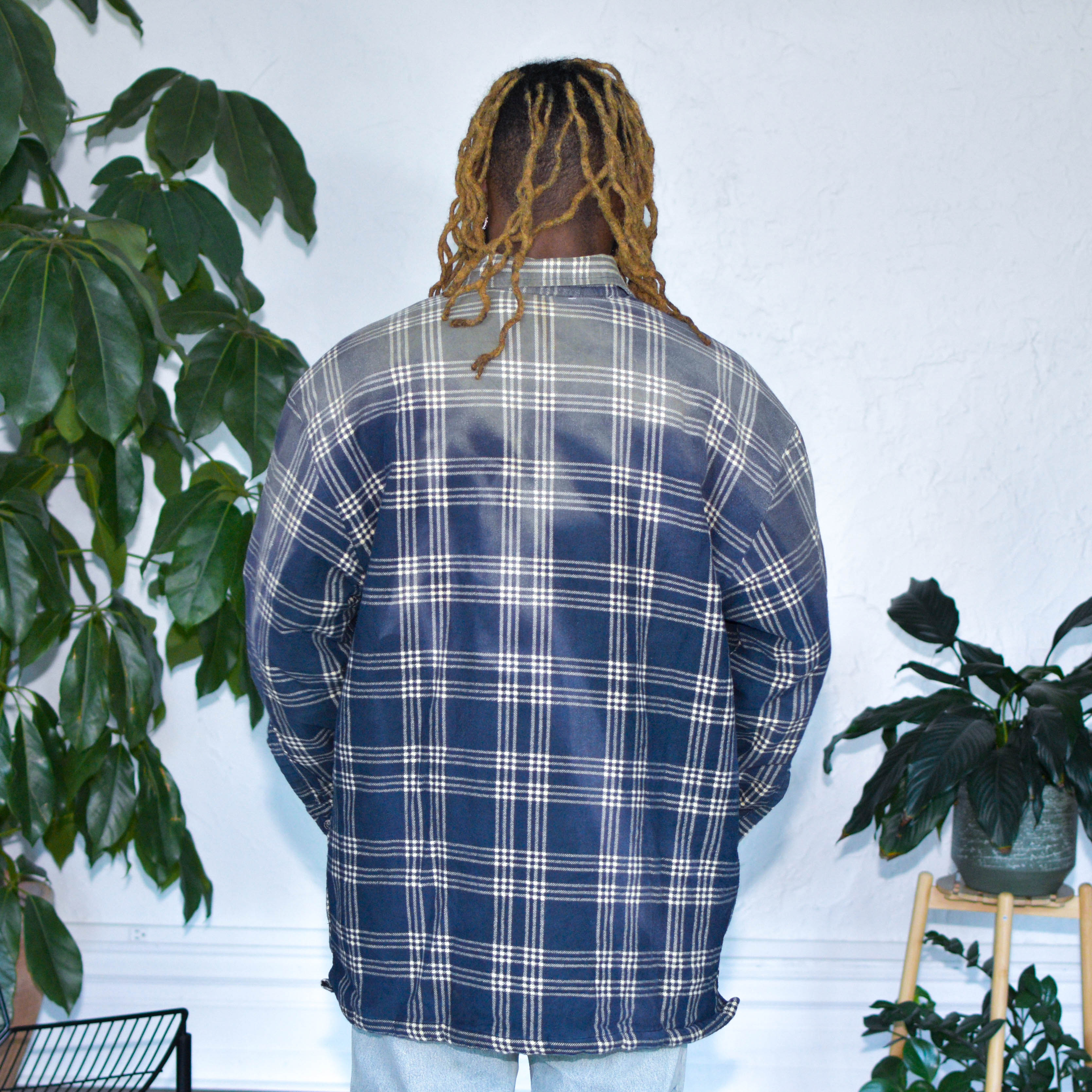 Veste en flanelle bleu marine matelassée et vieillie d'époque