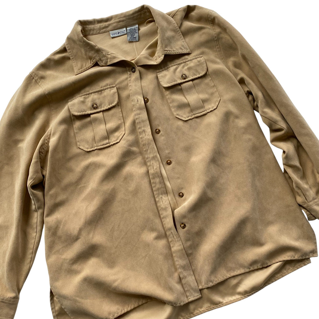 Chemise boutonnée vintage en daim à manches longues