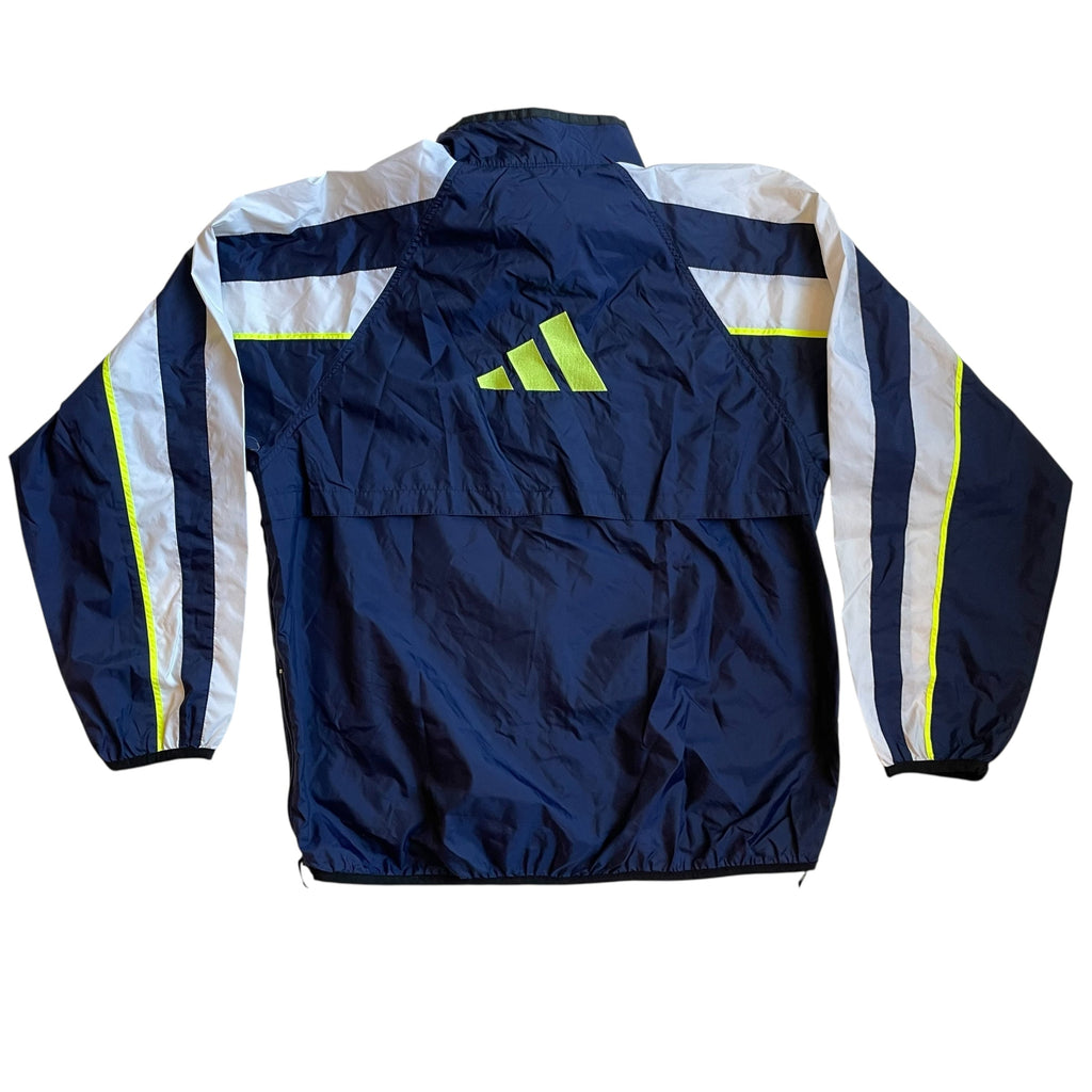 Coupe-vent non doublé vintage années 90 bleu marine, blanc et vert citron